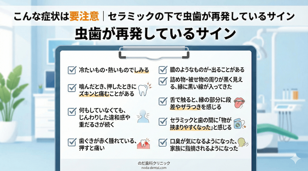 こんな症状は要注意|セラミックの下で虫歯が再発しているサイン