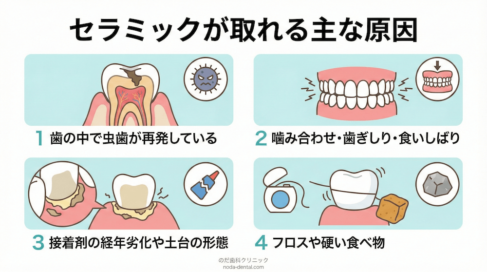 セラミックが取れる主な原因